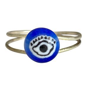 Vintage Murano Evil Eye Art Glass Bead Ring Silver Plated Blue Size 10 Italian